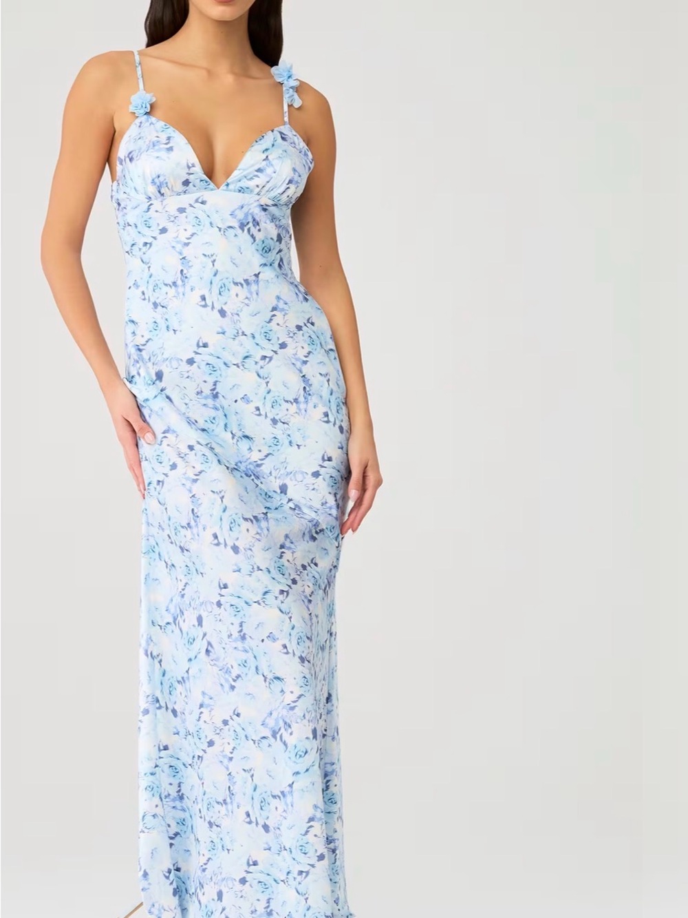 For Love and Lemons Huda Blue Floral Slip Maxi Dress with Tie Back - Picture 2 of 13